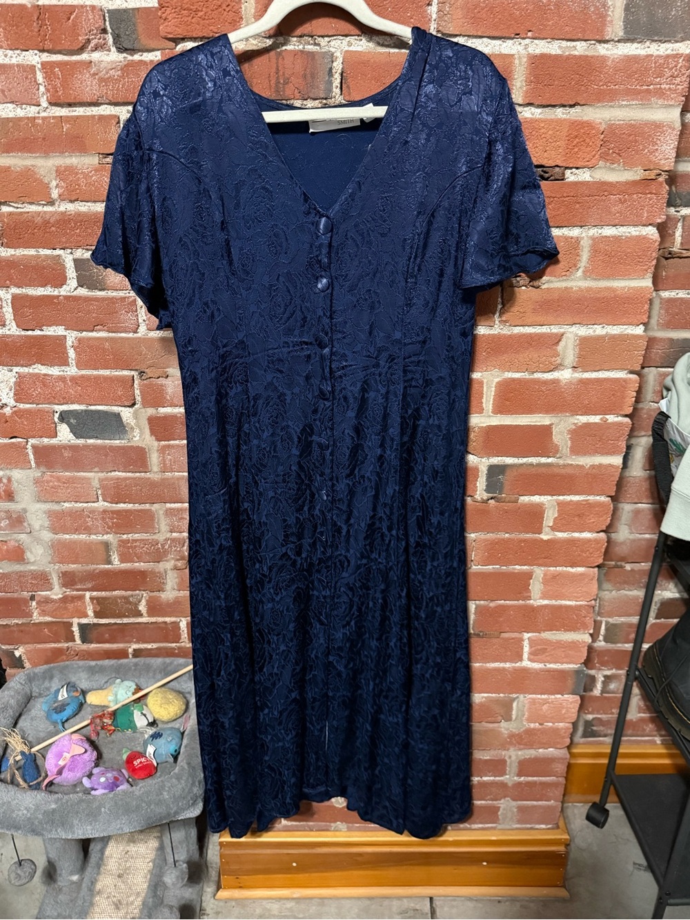 Navy Lace Midi Dress with Buttons